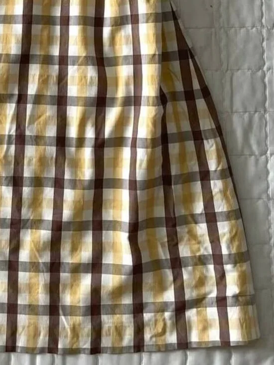 Yellow Brown Plaid Dress Sleeveless A-Line Vintage Style - Picture 5 of 5